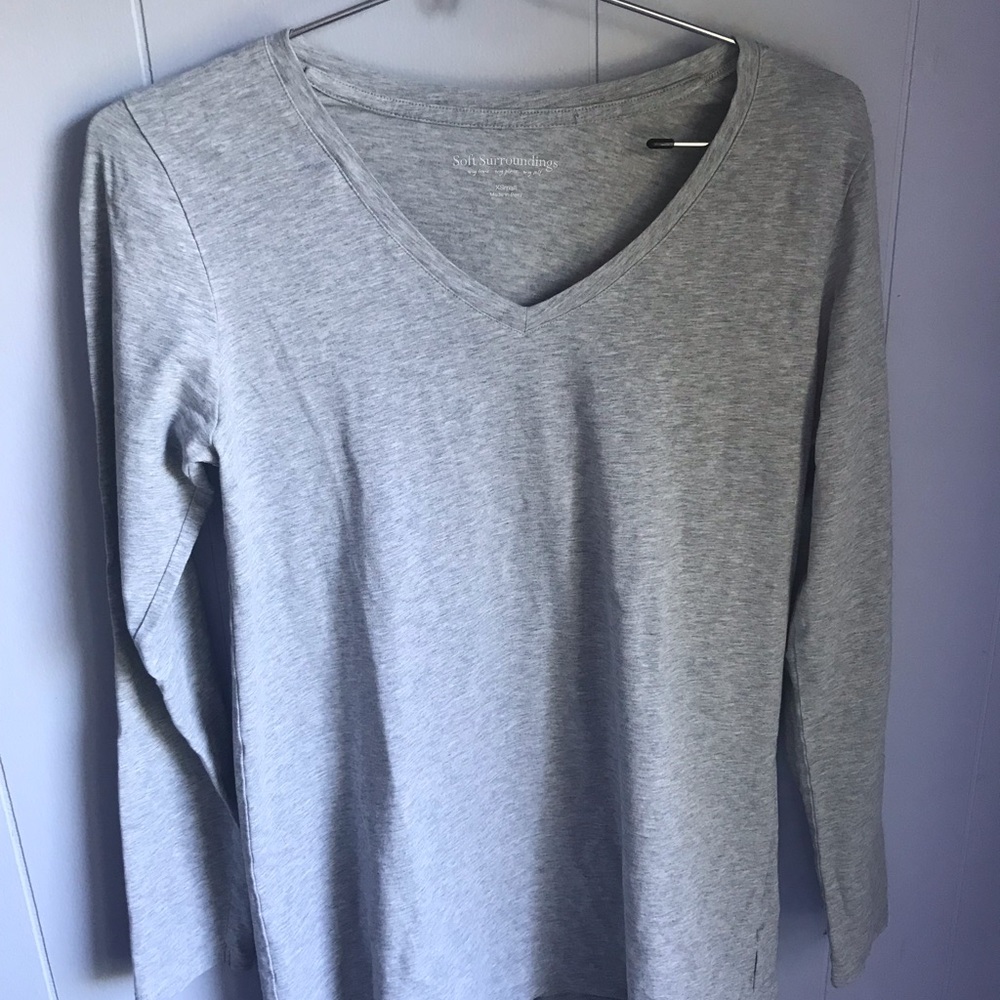 Soft Surroundings Light Gray Long Sleeve V Neck Top